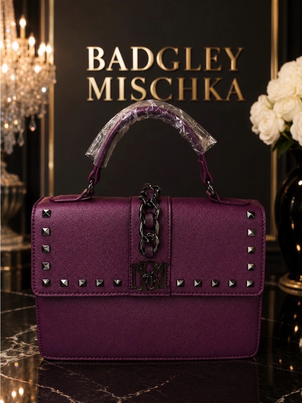 Badgley Mischka Plum Studded Top-Handle Bag - MSRP $179 - NWT